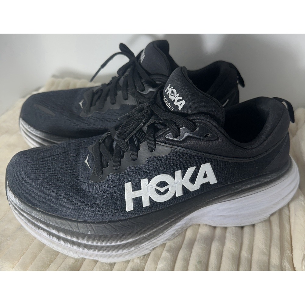 Hoka Bondi 8 Running Shoes Women's 7B Black White Maximalist Cushion *READ* - Picture 2 of 10